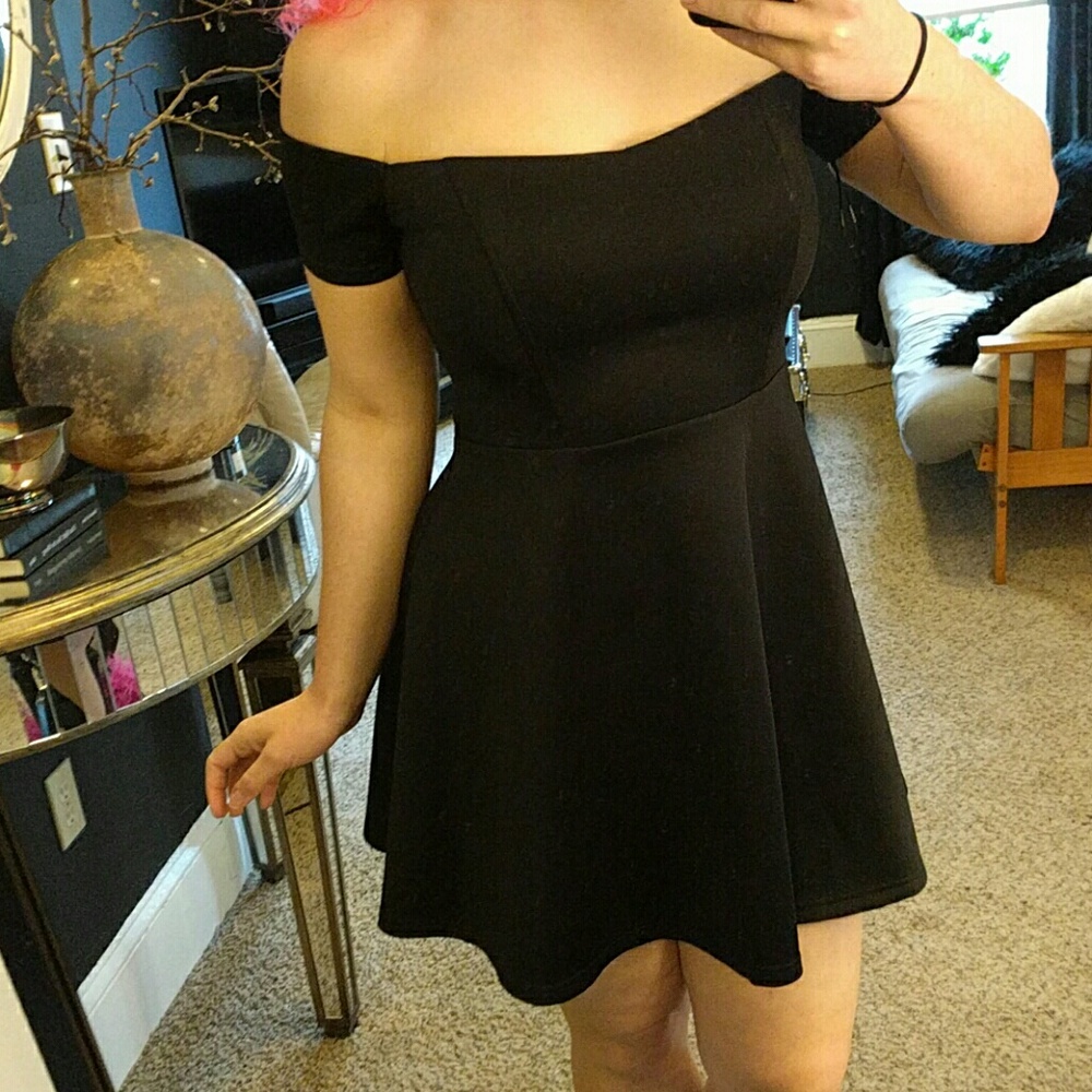 Black off the shoulder skater dress
